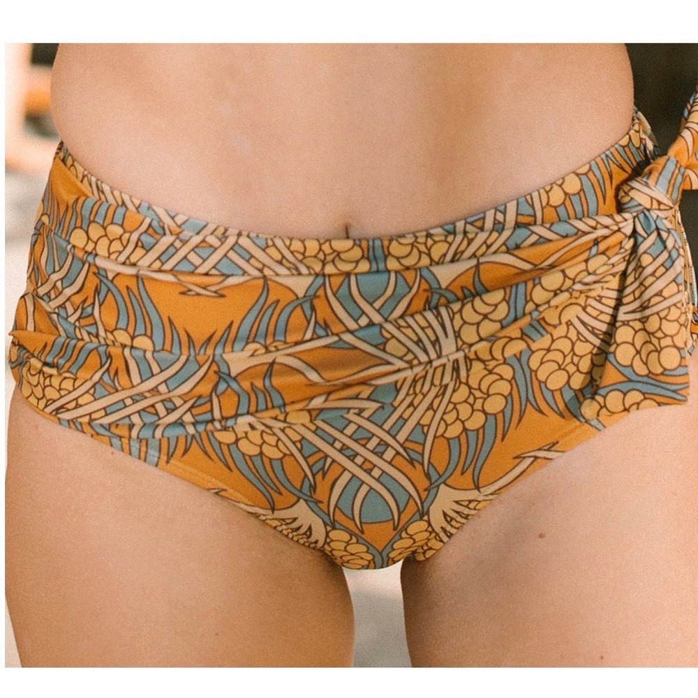 ALBION Fit XXL Simone Golden Hour High Waisted Sarong Swim Bottoms Bikini Ochre